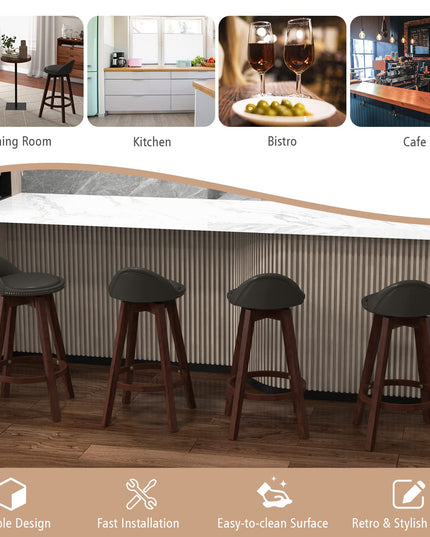 Giantex Swivel Bar Stools, 34.5 in Counter Height Stools with PVC Leather Cover, Rubber Wood Legs