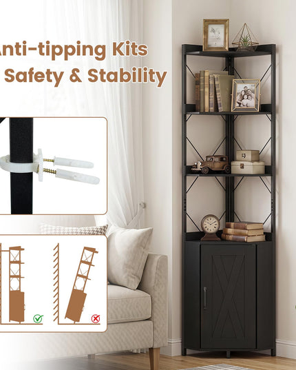 GIANTEX 6-Tier Corner Shelf 71" Tall Freestanding Bookshelf with Cabinet