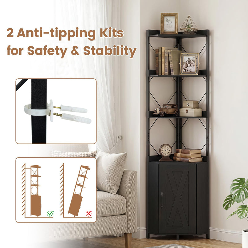 GIANTEX 6-Tier Corner Shelf 71" Tall Freestanding Bookshelf with Cabinet