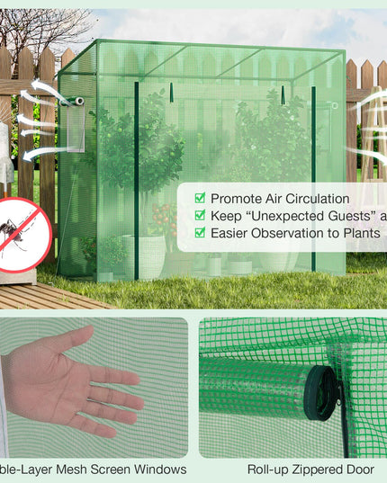 Giantex Walk-in Greenhouse, 4 Ground Stakes & Ropes, Outdoor Portable Mini Greenhouse w/ PE Cover