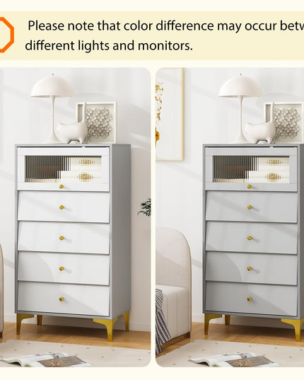 Giantex 4-Drawer Dresser with Flip Up Fluted Glass Door