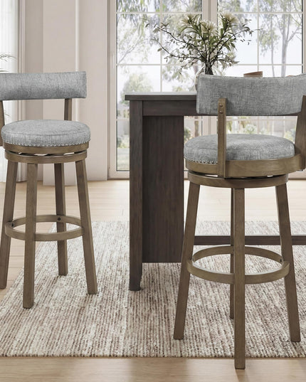 Giantex 31.5" Swivel Bar Height Stools with Linen Fabric Upholstered Seat & Back (2/4)