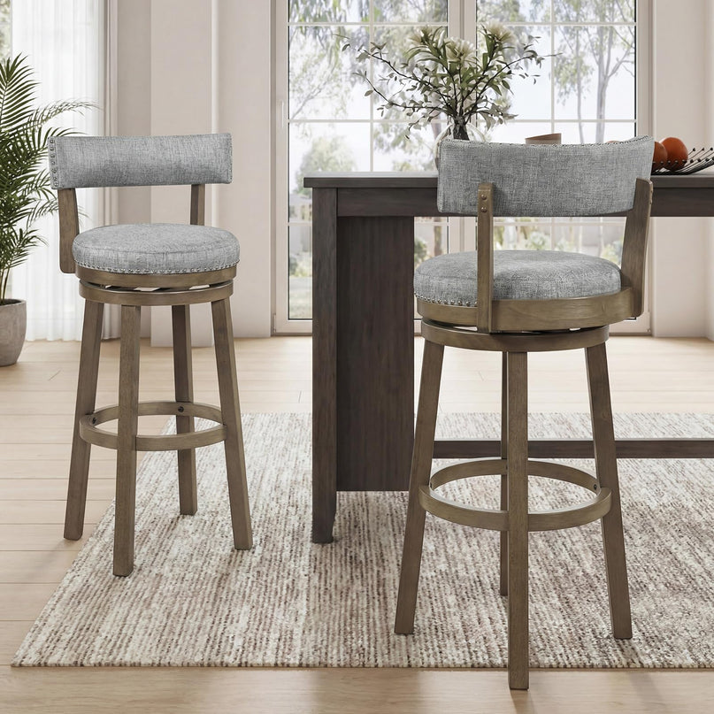 Tabourets de bar pivotants Giantex de 80 cm de haut avec assise et dossier rembourrés en tissu de lin (2/4)