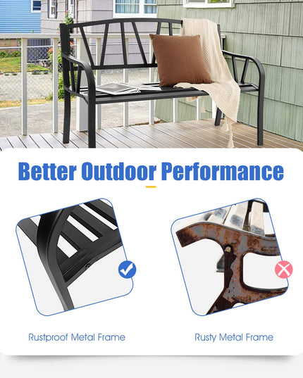 Giantex Garden Bench for Outside 50 Inch - Outdoor Bench with Rustproof Metal Frame, Black