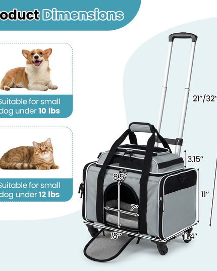 Giantex Top-Expandable Pet Carrier with Wheels for Small Cat & Dog