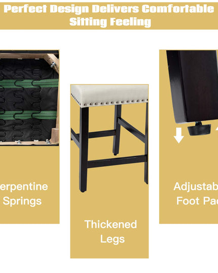 Giantex Upholstered Counter Height Bar Stools w/ Rubber Wood Legs, Breathable Linen Fabric
