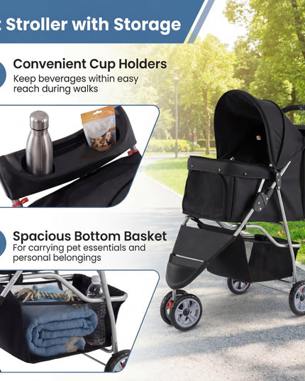 Giantex 3 Wheel Foldable Dog Stroller for Small Dogs Cats