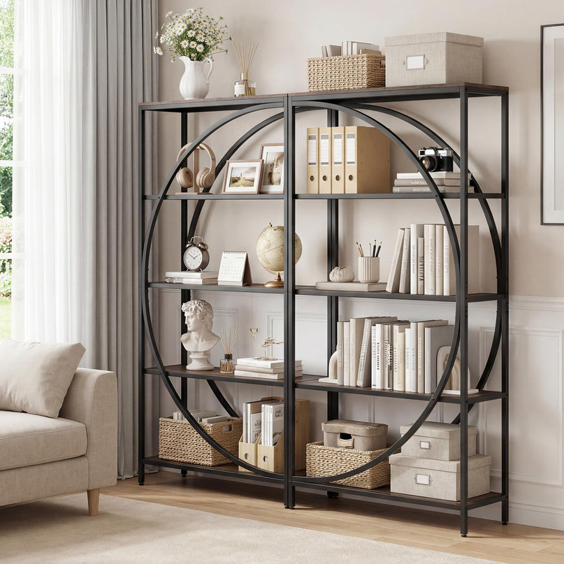 Giantex 5-Tier Bookshelf | 65" Tall Industrial Etagere Bookcase with Half-Moon Shape