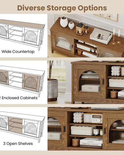 Giantex Farmhouse TV Stand for TVs up to 65" Modern Vintage Entertainment Center(Arched Glass)