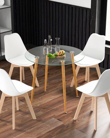 Giantex Dining Table Set for 4, Modern 5-Piece Dining Room Set w/ 1 Round Tempered Glass Table & 4 High Back Chairs