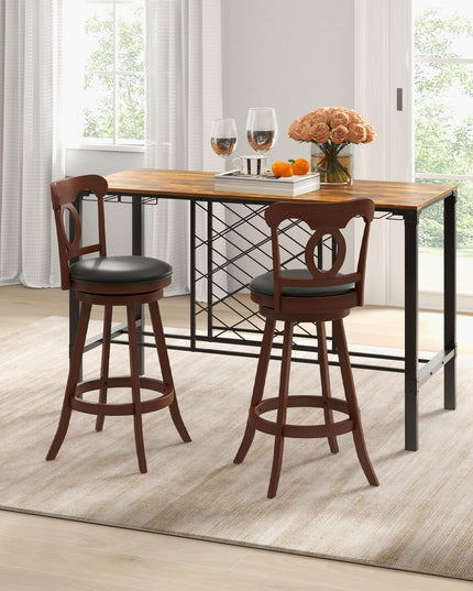 Giantex Swivel Bar Stools Set of 2, 24" Counter Height Barstools with Back, Solid Rubber Wood Frame