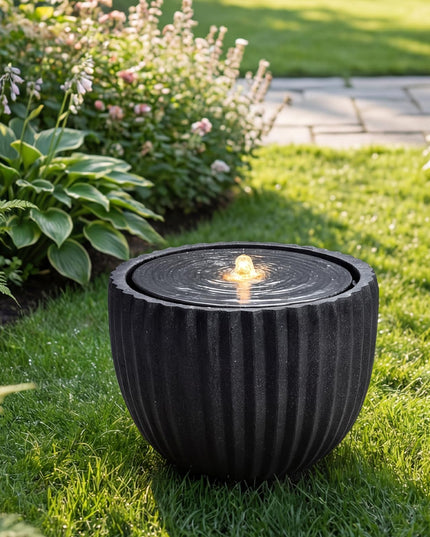 Giantex 17.5" Round Outdoor Water Fountain with 6 LED Lights & Adjustable Pump