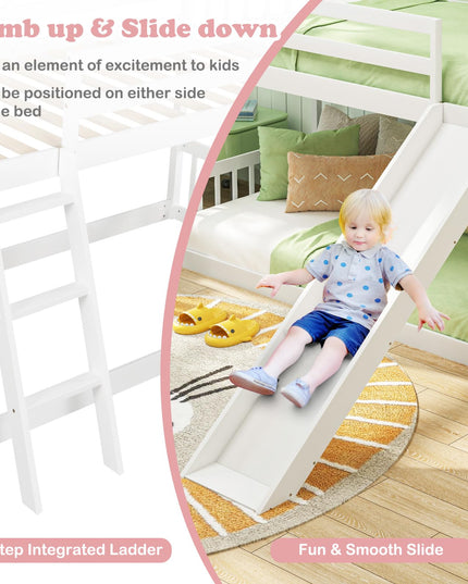 Giantex Wood Kids Bunk Bed with Slide & Ladder