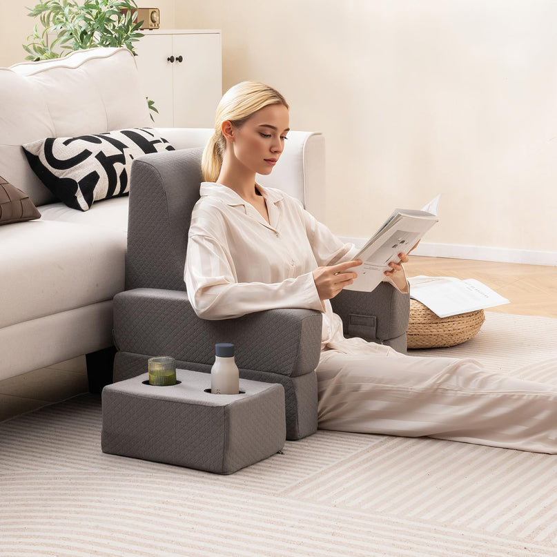 Giantex Reading Pillow with Back Arm Rest & Cup Holder for Adult