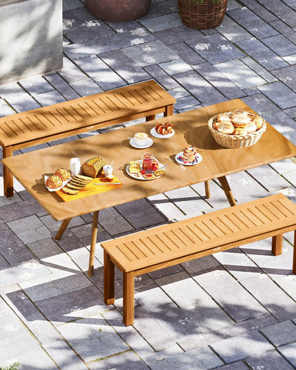 Giantex Acacia Wood Outdoor Bench with Slatted Seat and Solid Wood Legs
