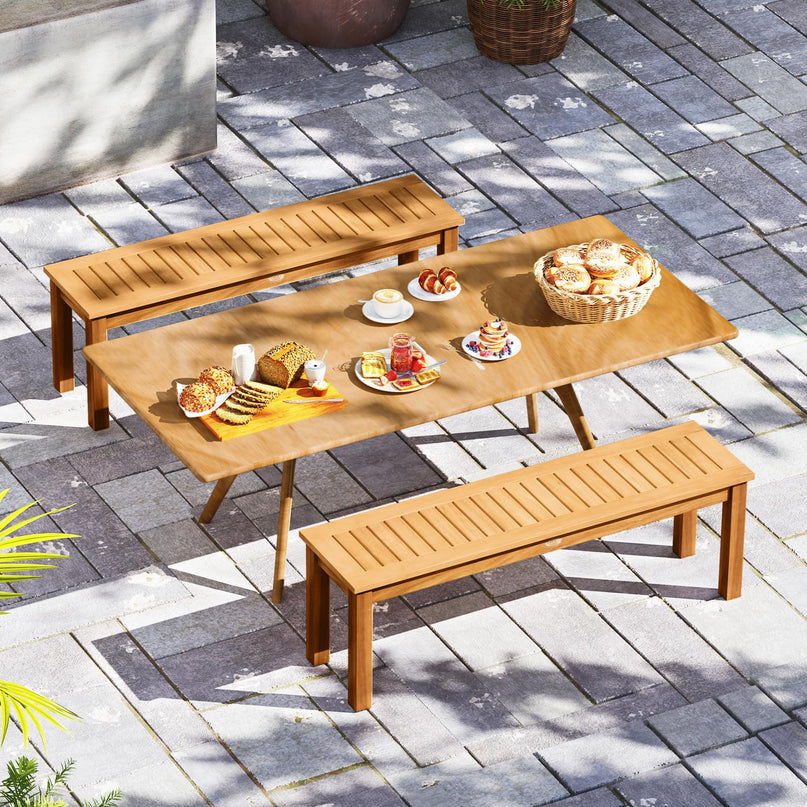 Giantex Acacia Wood Outdoor Bench with Slatted Seat and Solid Wood Legs