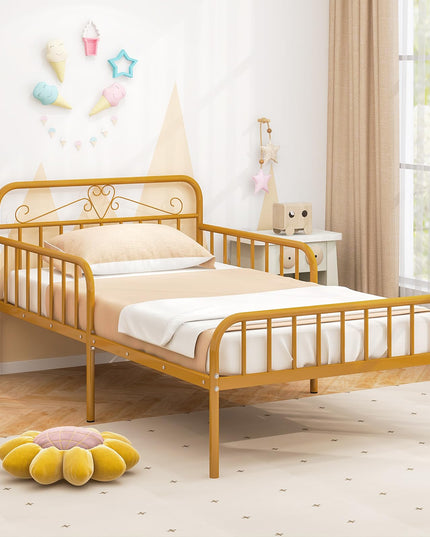 Giantex Metal Twin Bed Frames for Kids, Heavy Duty Metal Platform Bed Frame with Headboard & Safety Guardrails