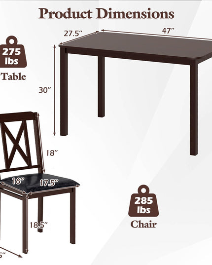 Giantex 5 Piece Dining Table Set for 4 with Rubber Wood Legs