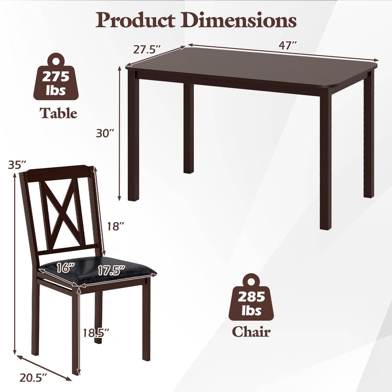 Giantex 5 Piece Dining Table Set for 4 with Rubber Wood Legs