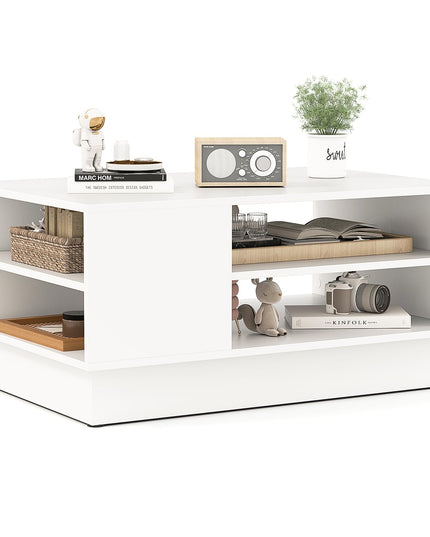 Giantex Coffee Table with Storage, Rectangle Accent Sofa Table with Shelf & Elevated Base