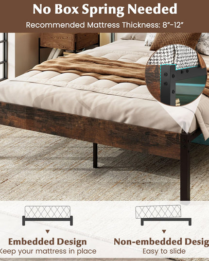 Giantex Full Size LED Bed Frame with Charging Station