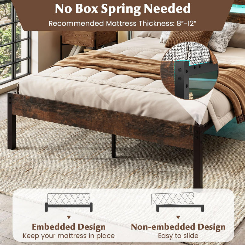 Giantex Full Size LED Bed Frame with Charging Station