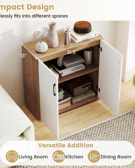 2-Door Kitchen Storage Cabinet with 5-Position Adjustable Shelf & Anti-Tipping Kits
