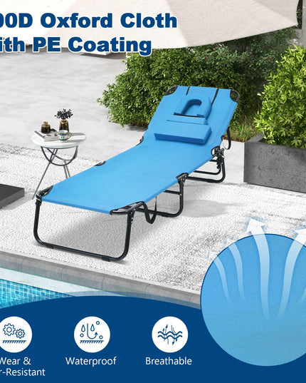 Giantex Folding Beach Tanning Chair - Adjustable Patio Lounge Chair w/Face Hole, Removable Pillows, Carry Strap