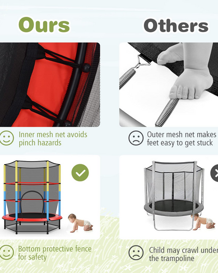 55" Kids Trampoline  with Safety Enclosure Net & Spring Pad