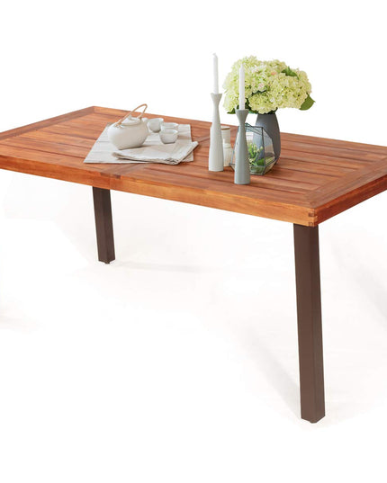 Patio Dining Table with Umbrella Hole, Outdoor Picnic Table for Backyard