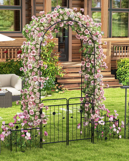 Giantex Garden Arch with Planter - 87 inch Metal Garden Arbor with Gate