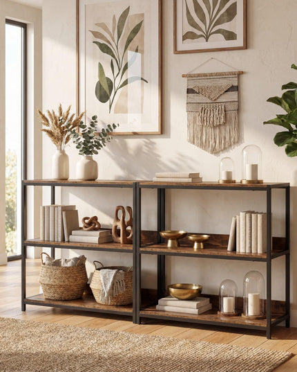 Giantex Industrial 3-Tier Small Bookshelf with Wooden Shelves and Metal Frame (1/2)