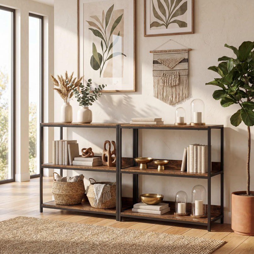 Giantex Industrial 3-Tier Small Bookshelf with Wooden Shelves and Metal Frame (1/2)