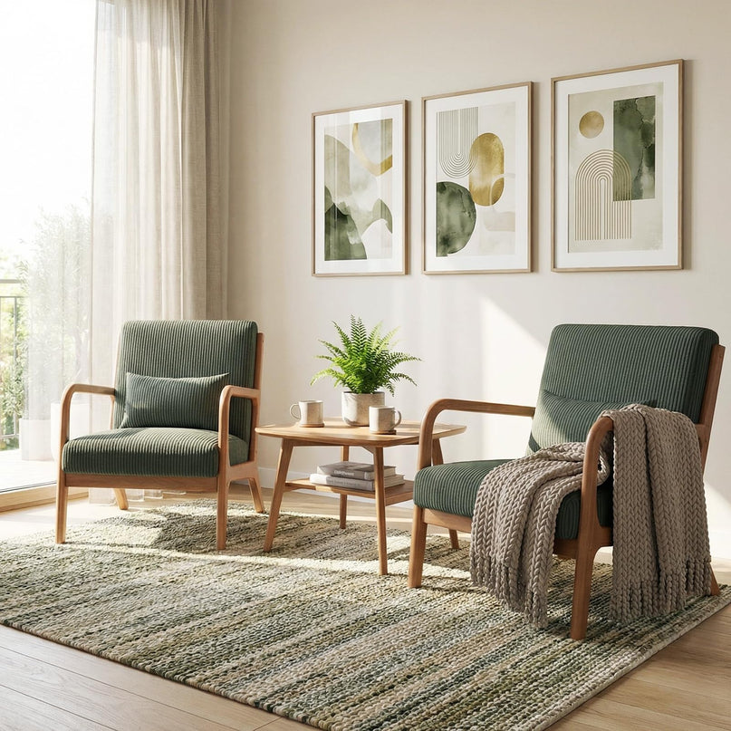 Giantex Modern Corduroy Upholstered Lounge Chair with Rubber Wood Armrests