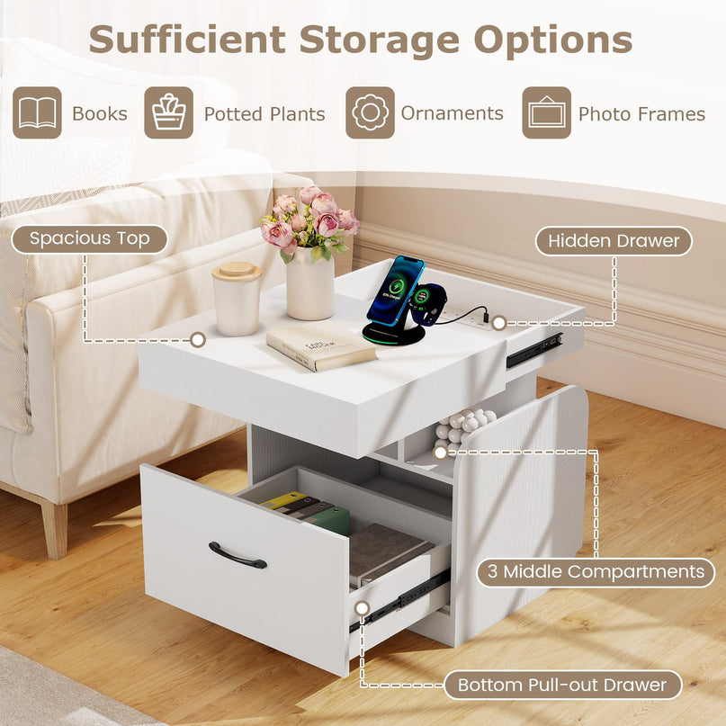 Giantex Nightstand with Charging Station Modern Bedside Table