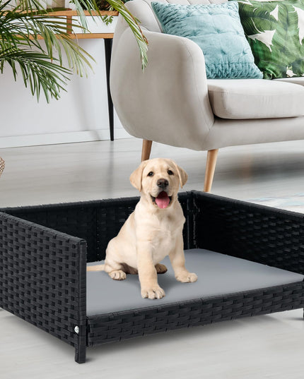 Giantex Wicker Dog Bed, Raised Woven Rattan Pet Bed Sofa Couch w/Waterproof & Washable Cushion