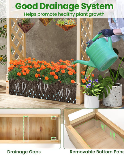 Giantex Raised Garden Bed with Sided Trellis & Hanging Roof, Wood Planter Box, 44”x14”x45” (L x W x H)