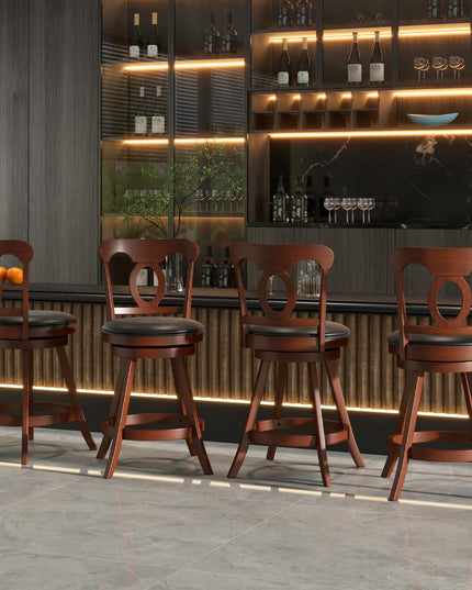 Giantex Swivel Bar Stools Set of 2, 24" Counter Height Barstools with Back, Solid Rubber Wood Frame