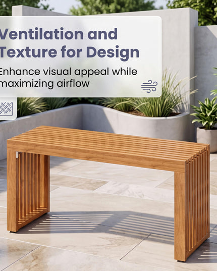 GIANTEX 36" Acacia Wood Outdoor Bench with Slatted Seat & Wooden Frame (1/2)