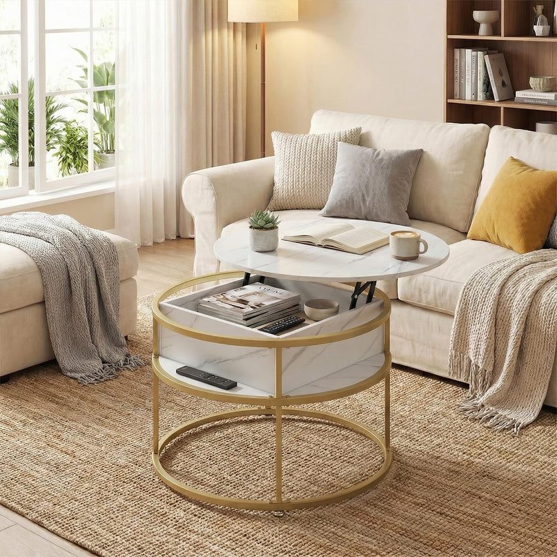 Giantex 31.5" Round Lift Top Coffee Table Farmhouse Center Table