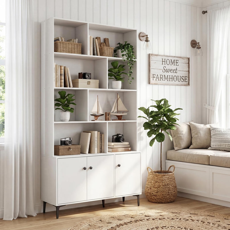 Giantex 68.5" Tall Bookcases and Bookshelves with 2 Doors (35.5" x 12" x 68.5")