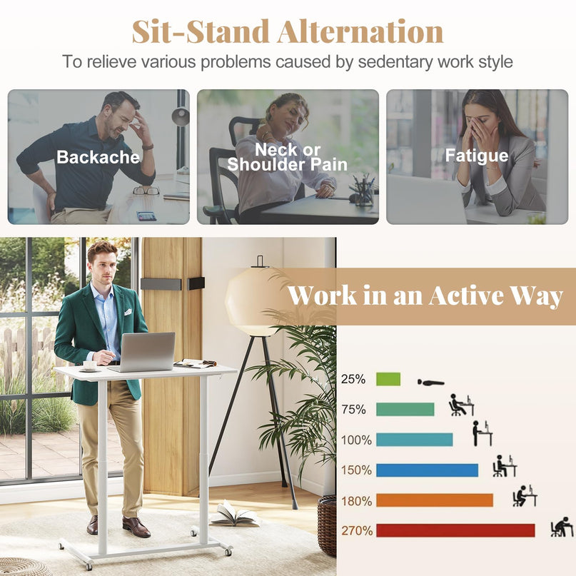 Giantex Mobile Standing Desk with Wheels & Aluminum Frame