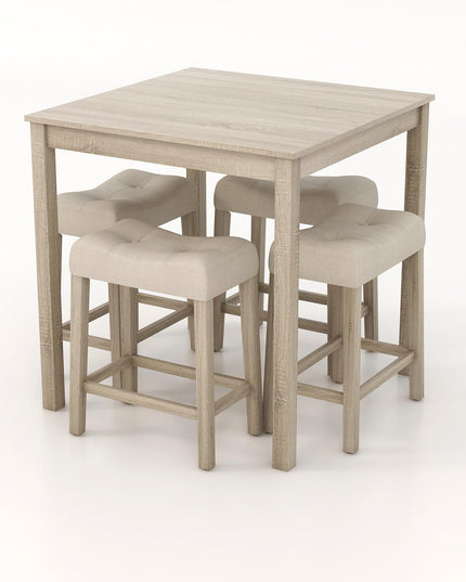 Giantex Dining Table Set for 4, 5-Piece Bar Table Set with 35”x35 Square Table, 18”x11 Padded Stools