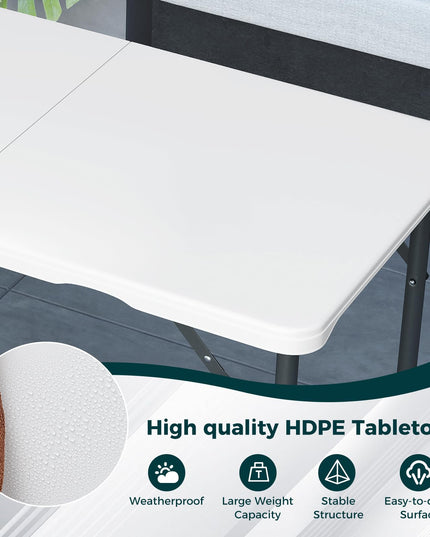 Giantex 48” x 24” Folding Table, HDPE Portable Fold-in-Half Table with 20”-29” Adjustable Heights