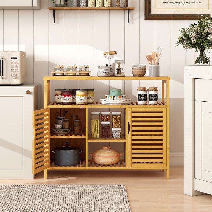 Giantex Bamboo Bathroom Storage Cabinet for Living Room Entryway Kitchen Dining Room