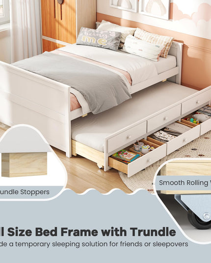 Cadre de lit double Giantex avec lit gigogne simple et 3 tiroirs de rangement