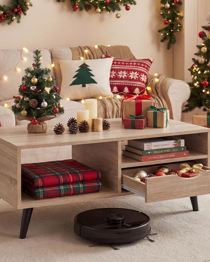 Table basse en bois Giantex avec tiroir de rangement, table de centre rustique de 36,5 pouces