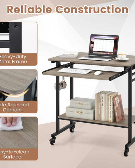Giantex Rolling Computer Desk with Keyboard Tray & Wheels