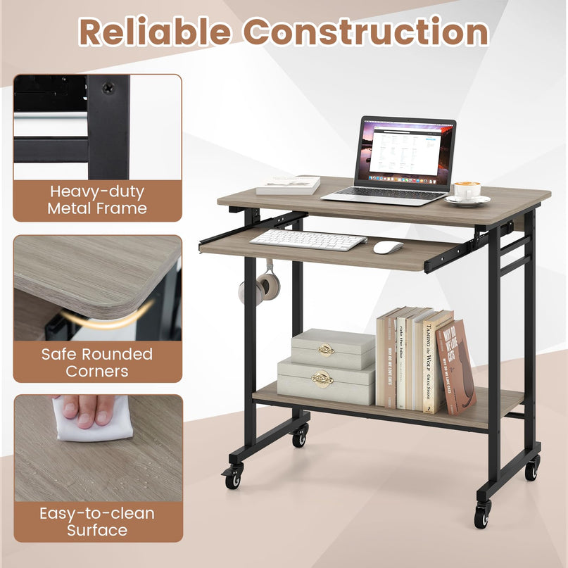 Giantex Rolling Computer Desk with Keyboard Tray & Wheels