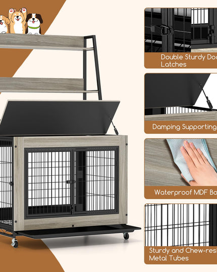 Giantex 38" Dog Crate Furniture with Storage Shelves